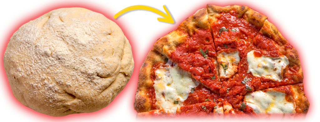 Dough Ball pointing to pizza